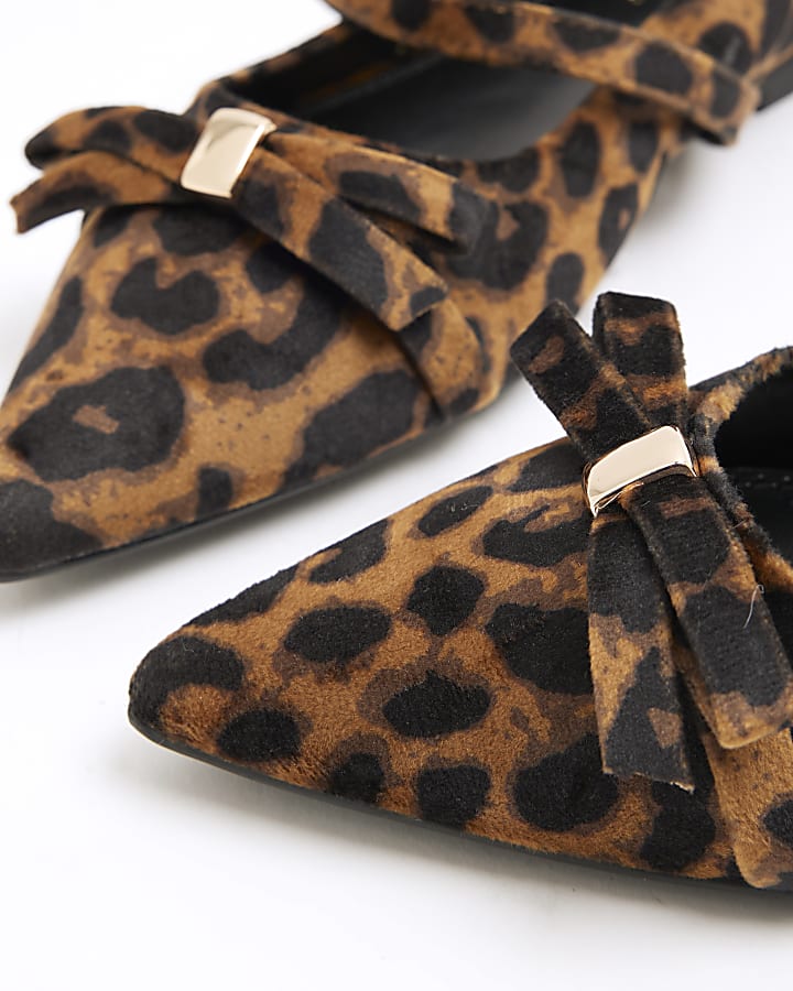 Brown Leopard Bow Mary Jane Shoes