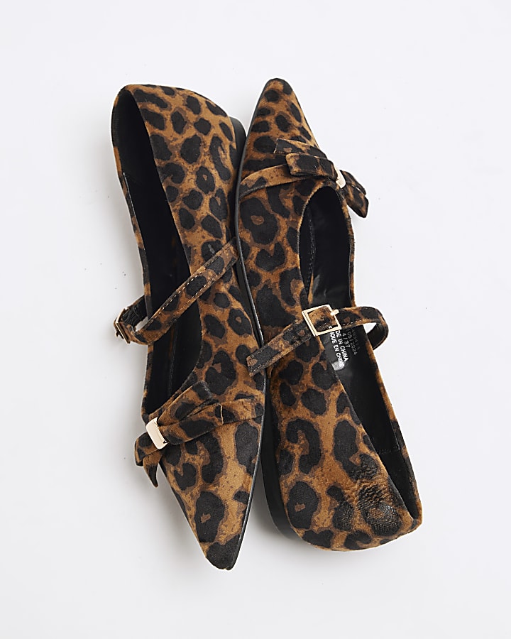 Brown Leopard Bow Mary Jane Shoes