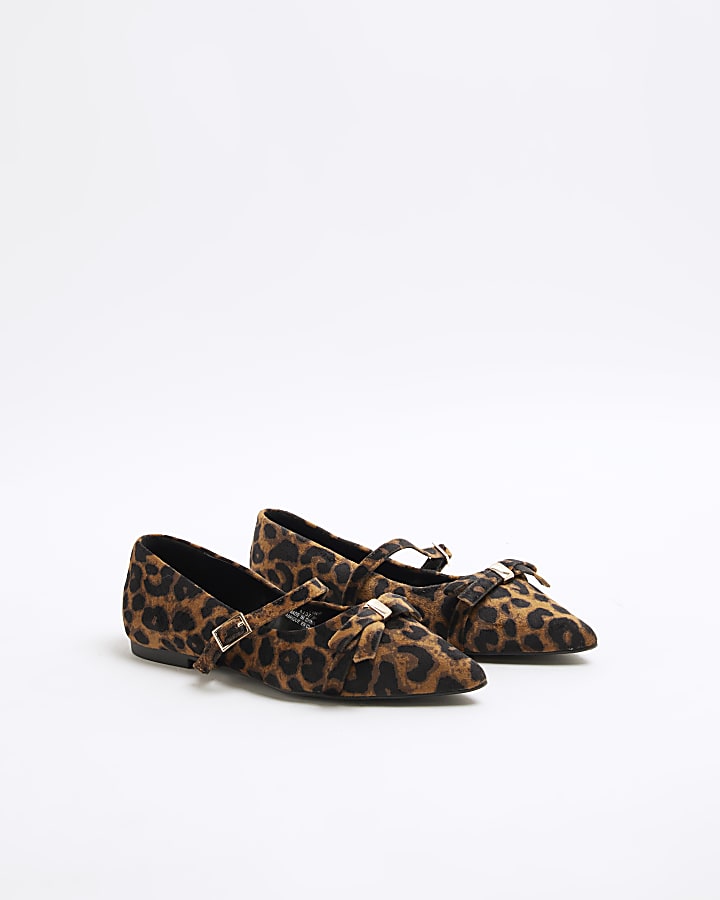 Brown Leopard Bow Mary Jane Shoes