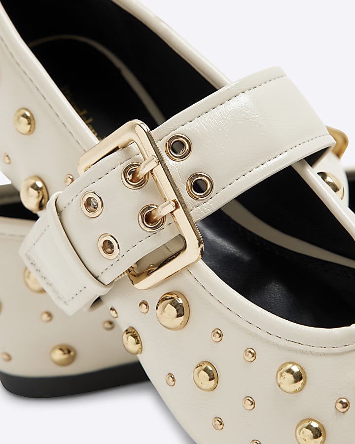 Cream Stud Mary Jane Shoes