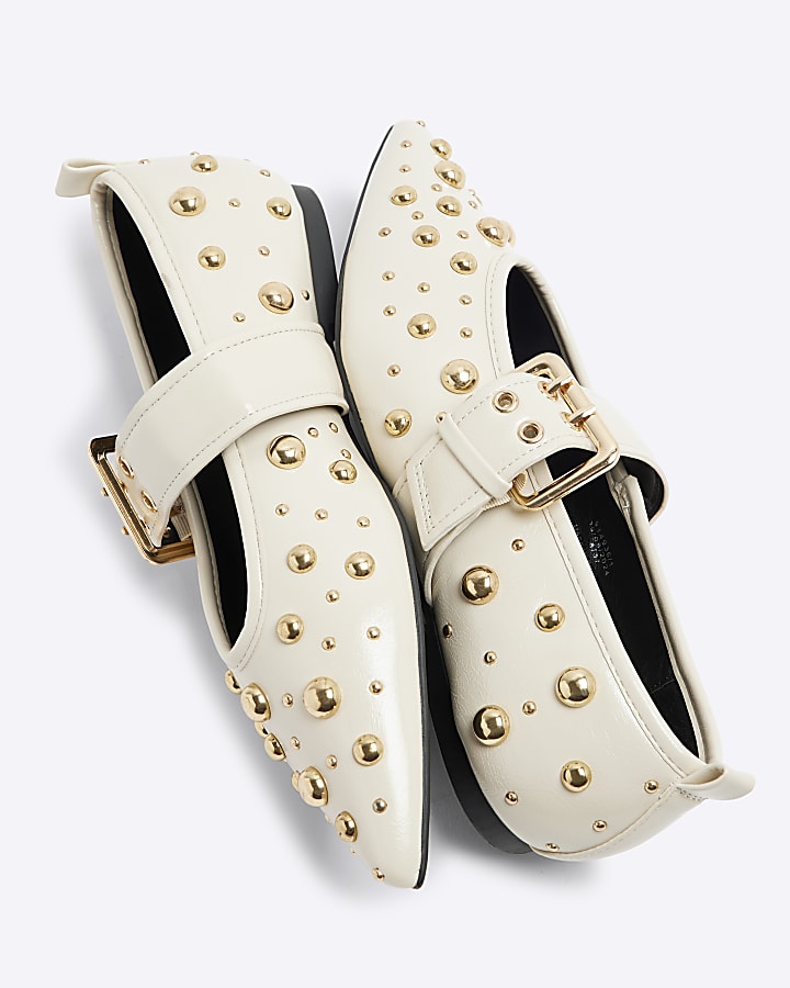 Cream Stud Mary Jane Shoes