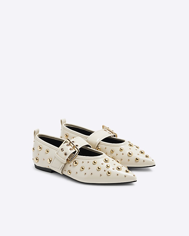 Cream Stud Mary Jane Shoes