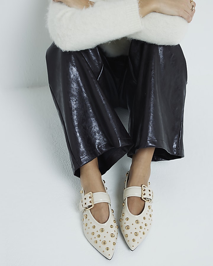 Cream Stud Mary Jane Shoes