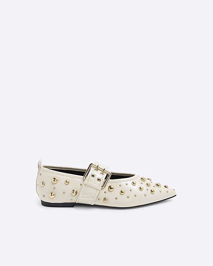 Cream Stud Mary Jane Shoes