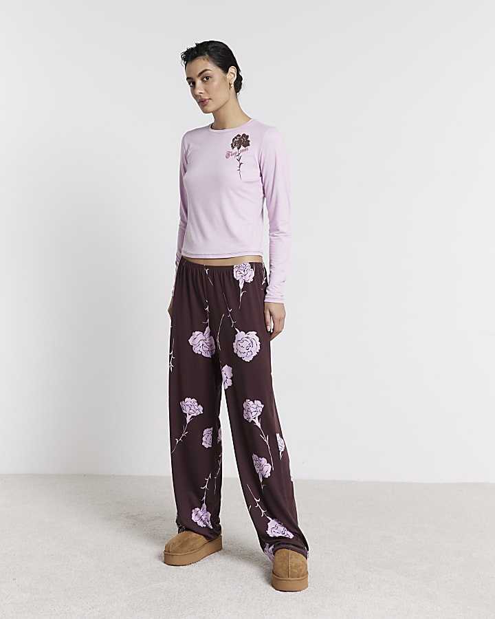 Pink Floral Top & Trousers Pyjama Set