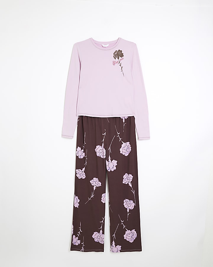 Pink Floral Top & Trousers Pyjama Set