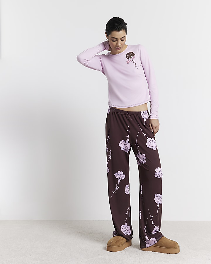 Pink Floral Top & Trousers Pyjama Set