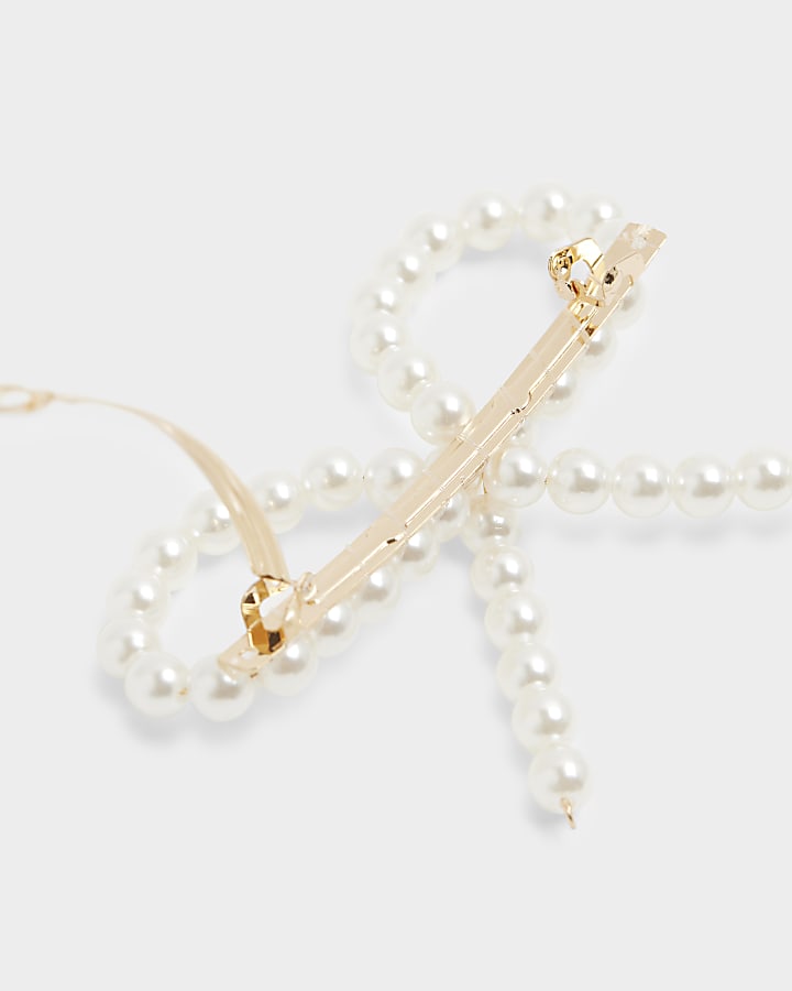 White pearl bow hair clip