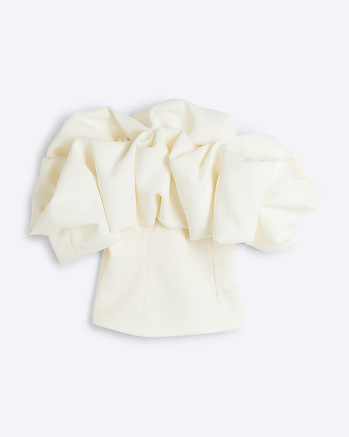 Cream Ruffle Bardot Top