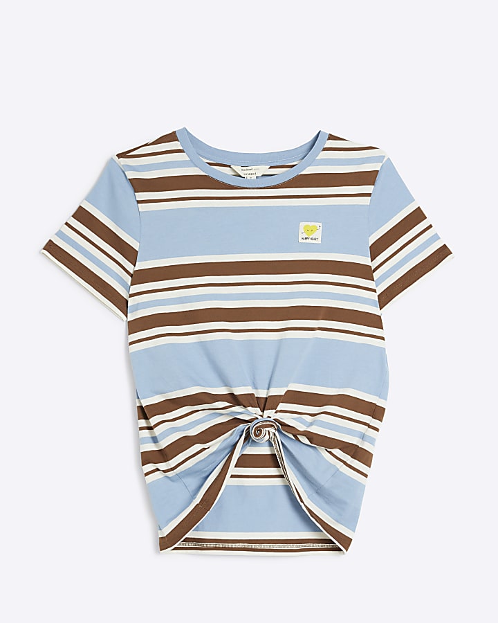 Blue stripe tie front t-shirt