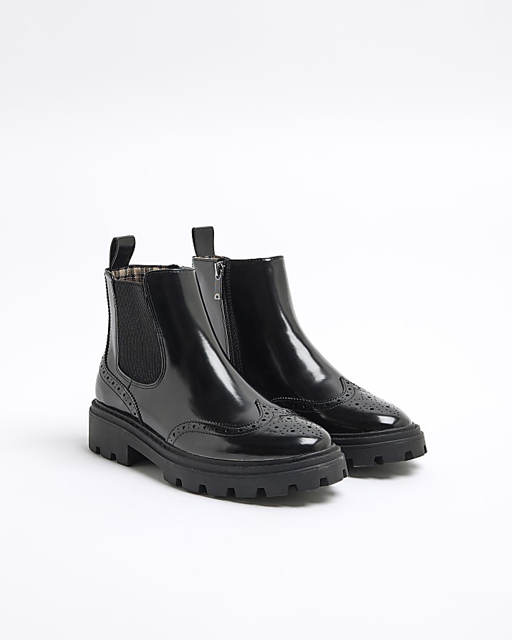 Black Faux Leather Chelsea Boots