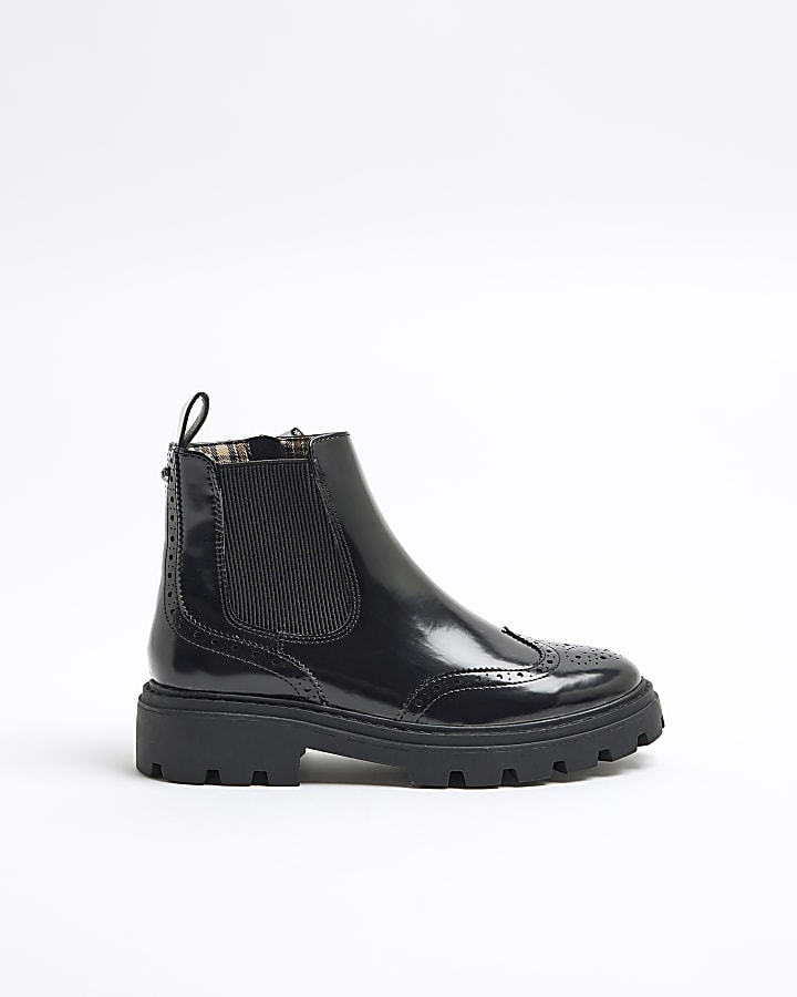 Black Faux Leather Chelsea Boots