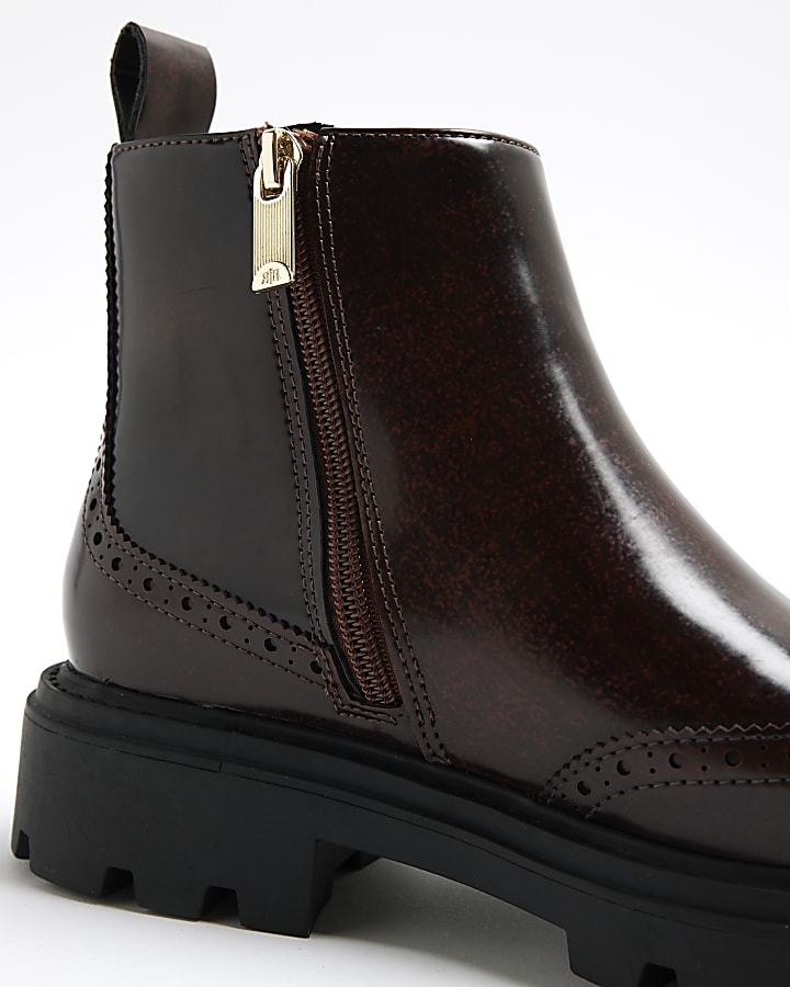 Brown Faux Leather Chelsea Boots