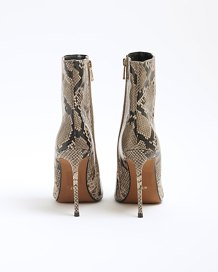 Grey Faux Leather Snake Heeled Boots