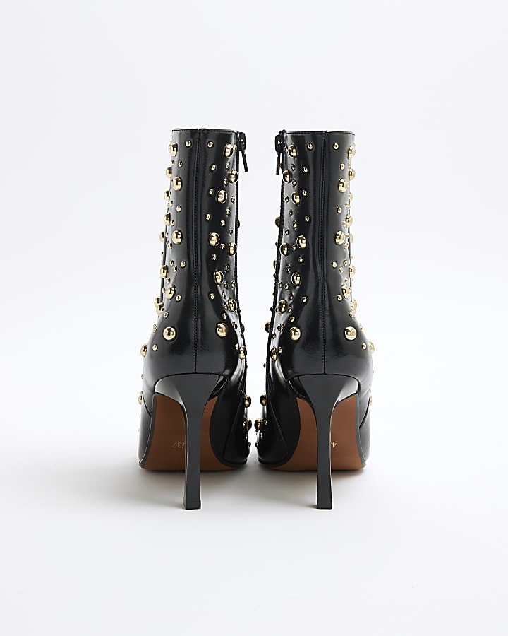 Black Studded Heeled Boots