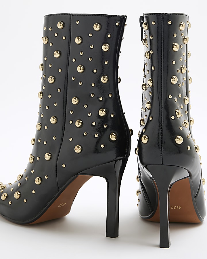 Black Studded Heeled Boots