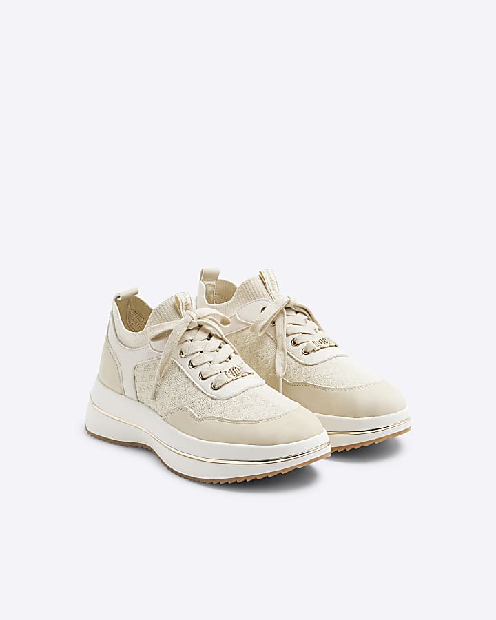 Beige Knitted Trainers