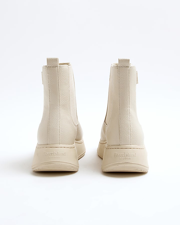 Beige Faux Leather High Top Boots