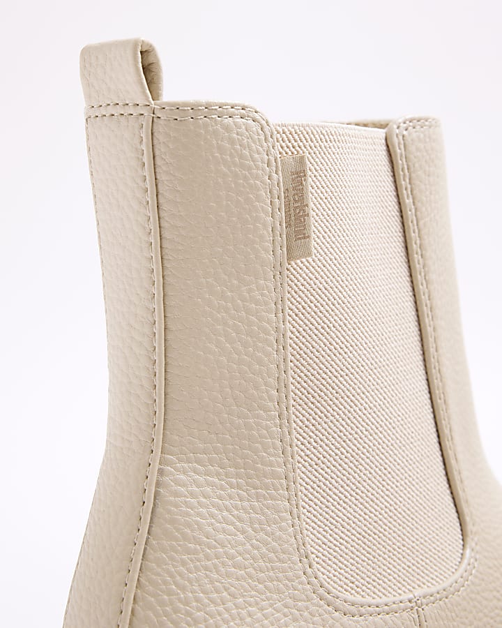 Beige Faux Leather High Top Boots