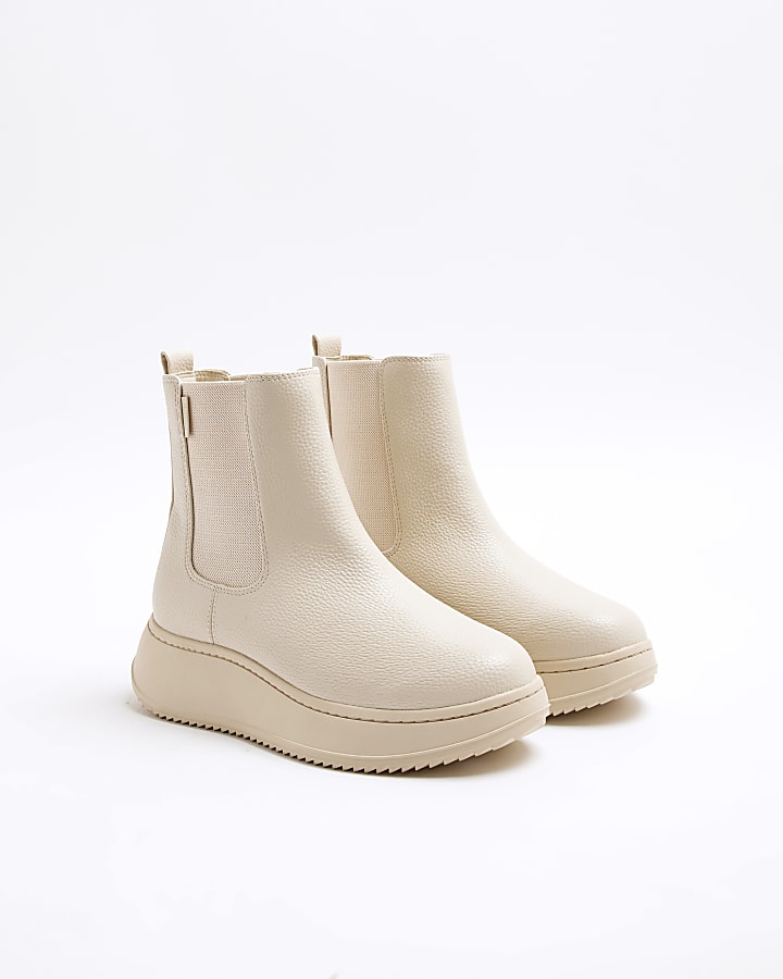 Beige Faux Leather High Top Boots