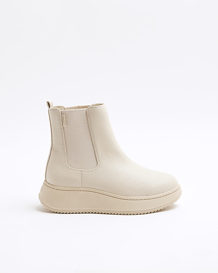 Beige Faux Leather High Top Boots