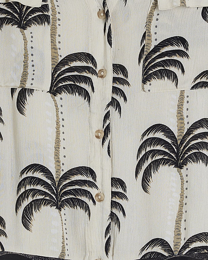 Cream Palm Print Beach Shirt