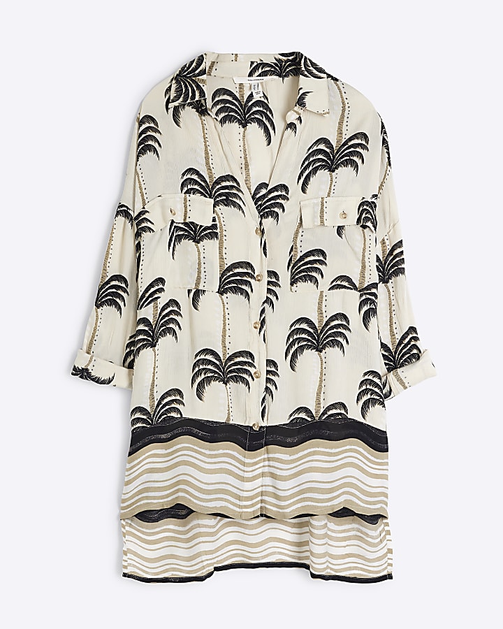 Cream Palm Print Beach Shirt