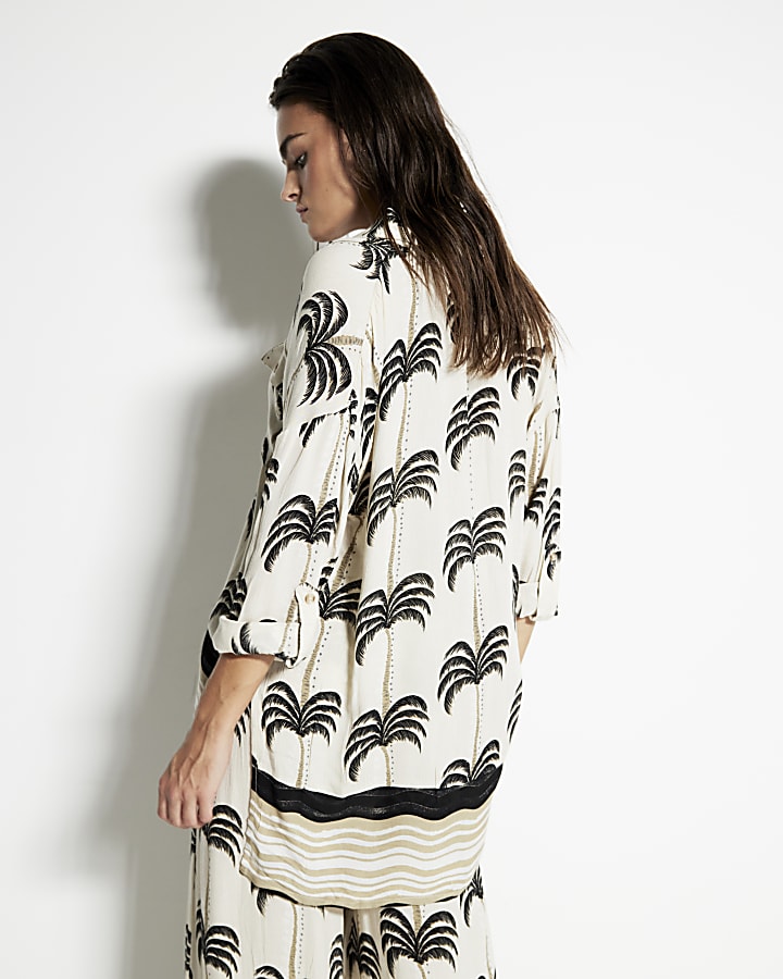 Cream Palm Print Beach Shirt