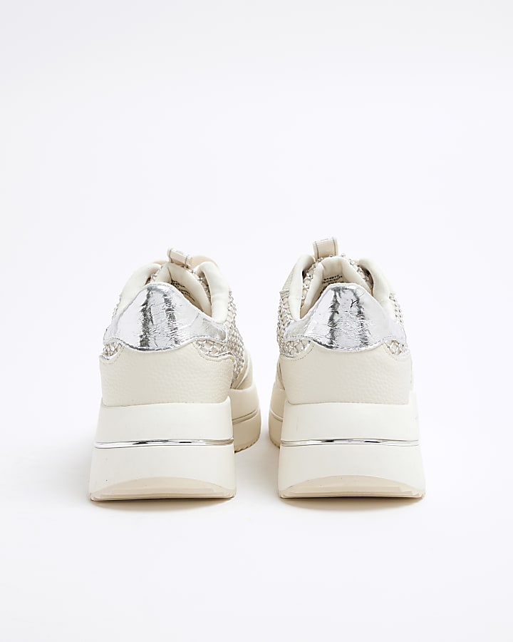 White and Silver Diamante Trainers