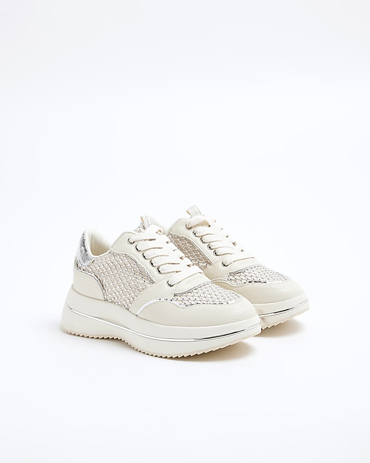 White and Silver Diamante Trainers