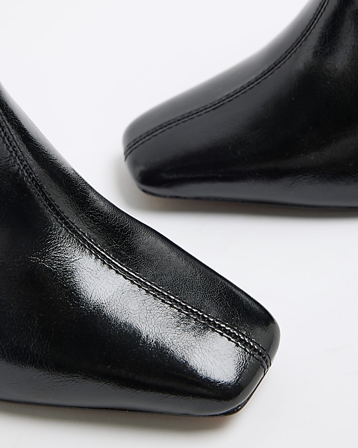 Black Square Toe Heeled Ankle Boots