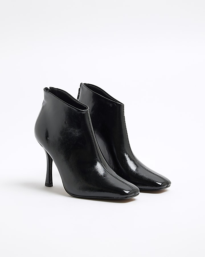 Black Square Toe Heeled Ankle Boots