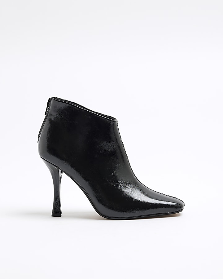 Black Square Toe Heeled Ankle Boots