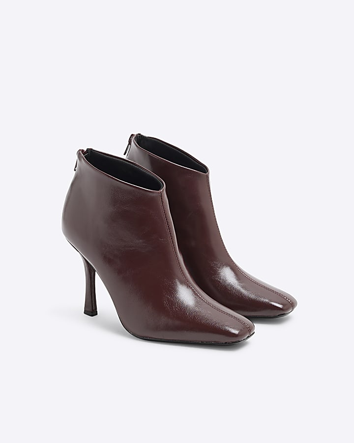 Red Square Toe Heeled Ankle Boots