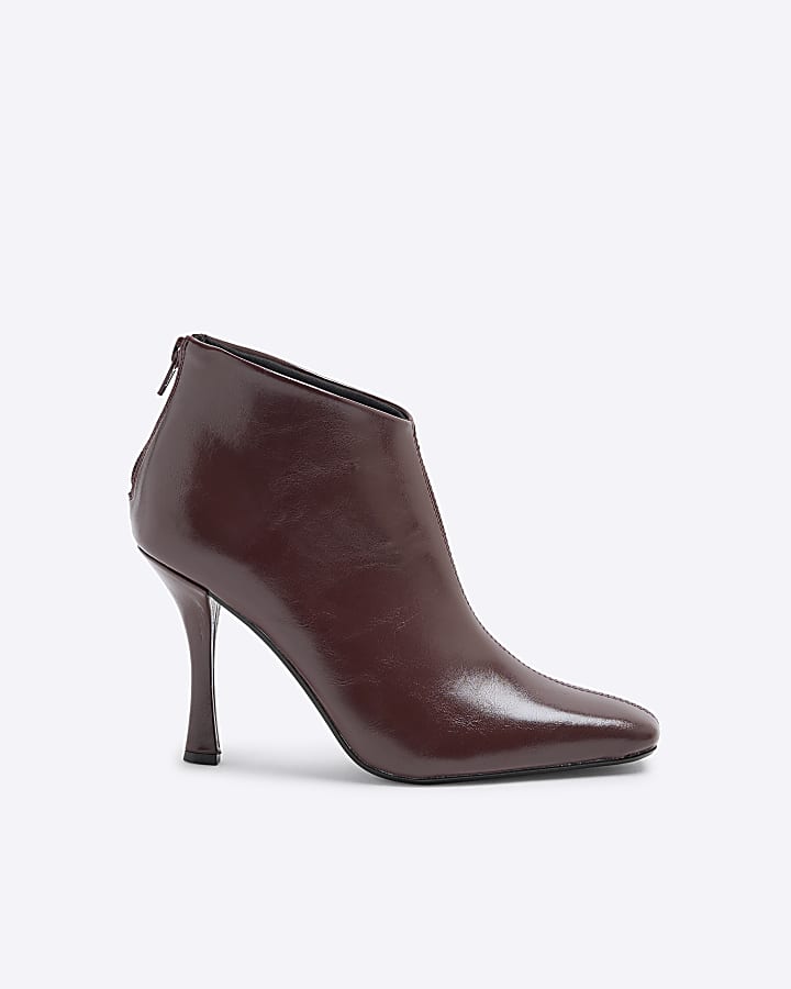 Red Square Toe Heeled Ankle Boots