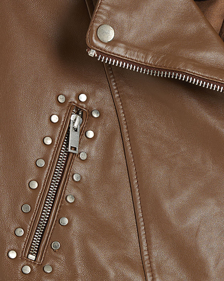 Brown Studded Fringed Leather Jacket