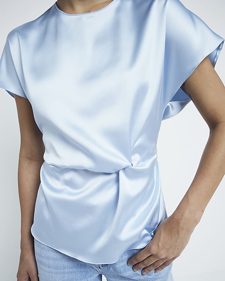 Blue satin twist t-shirt