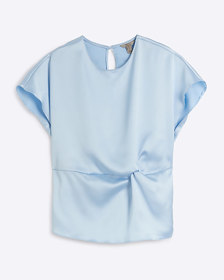 Blue satin twist t-shirt