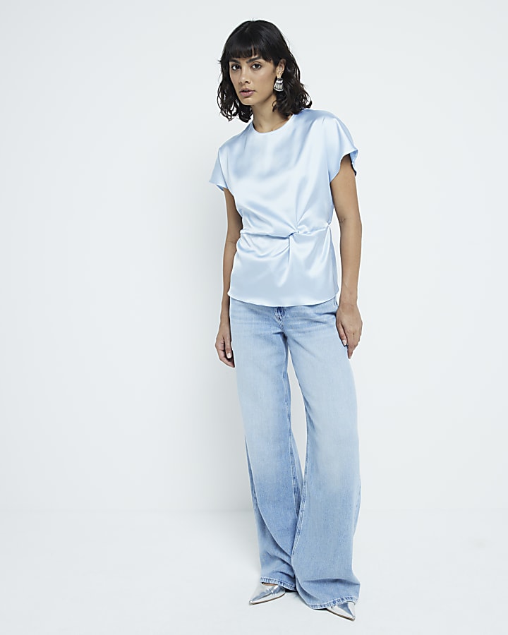 Blue satin twist t-shirt