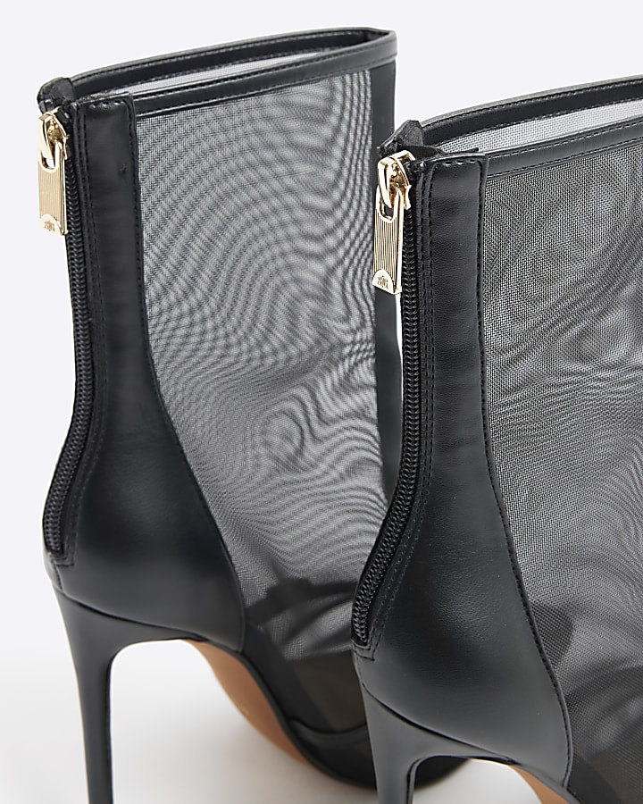 Black Mesh Heeled Ankle Boots