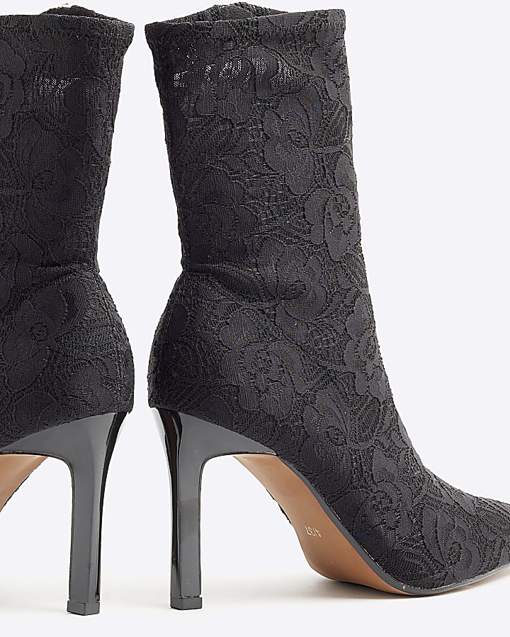 Black Lace Heeled Ankle Boots