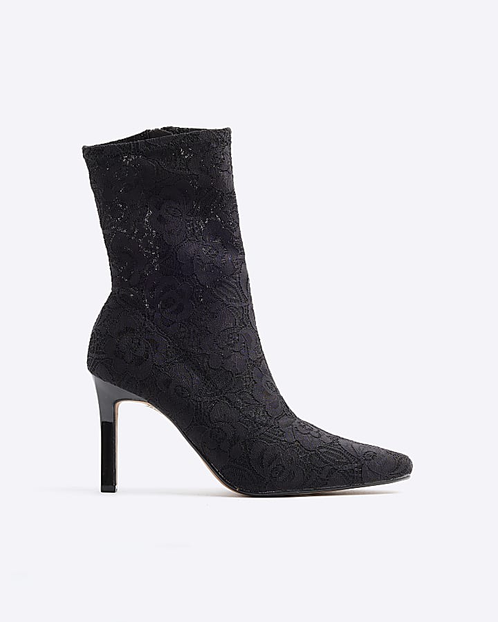 Black Lace Heeled Ankle Boots