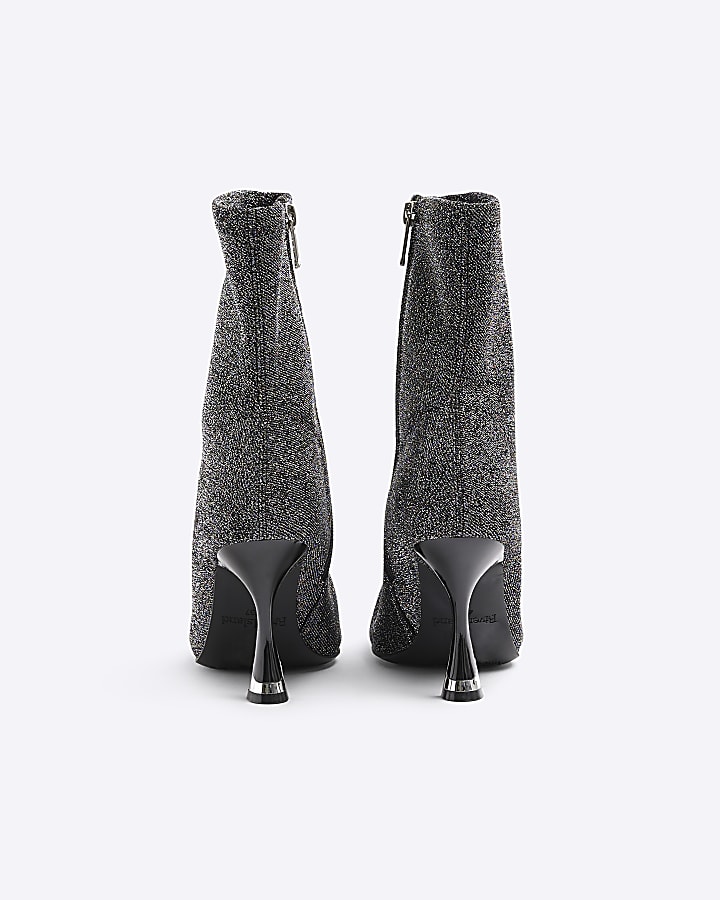 Silver Heeled Sock Ankle Boots