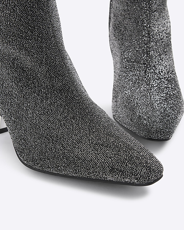 Silver Heeled Sock Ankle Boots