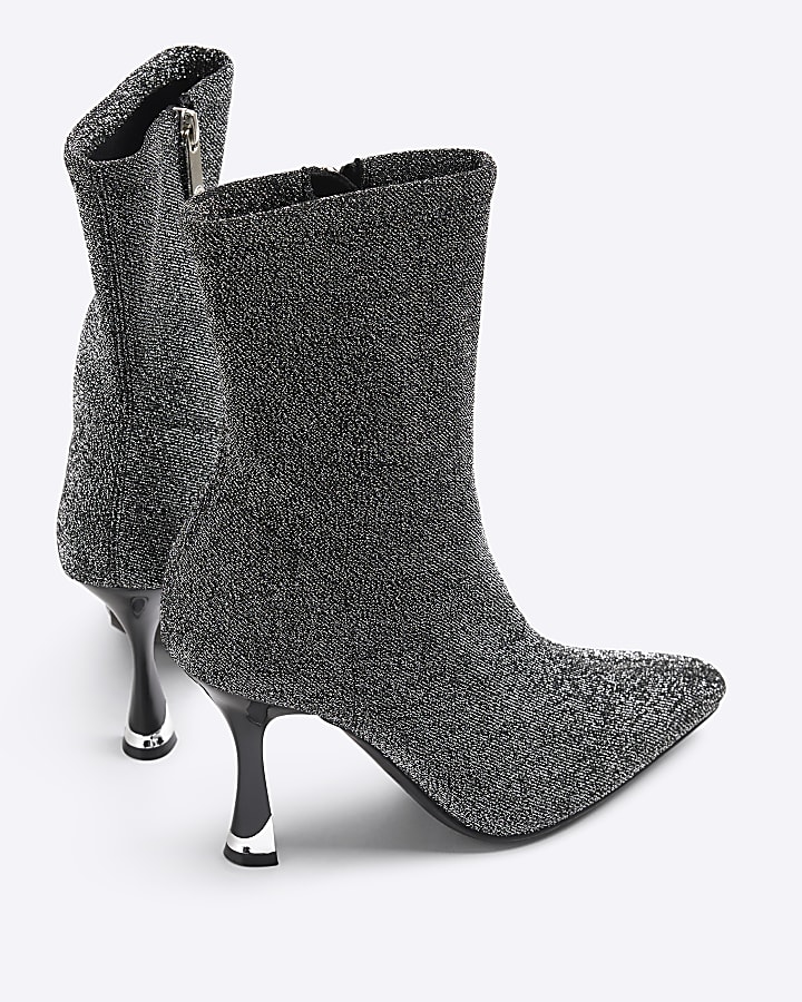 Silver Heeled Sock Ankle Boots