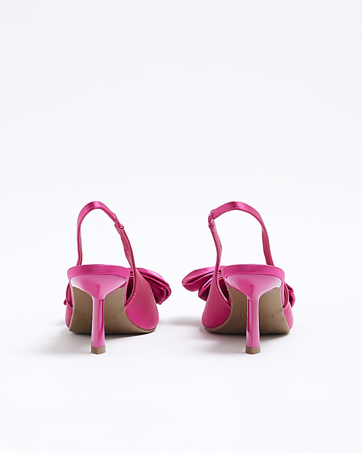 Pink Satin Sling Back Bow Court Shoes
