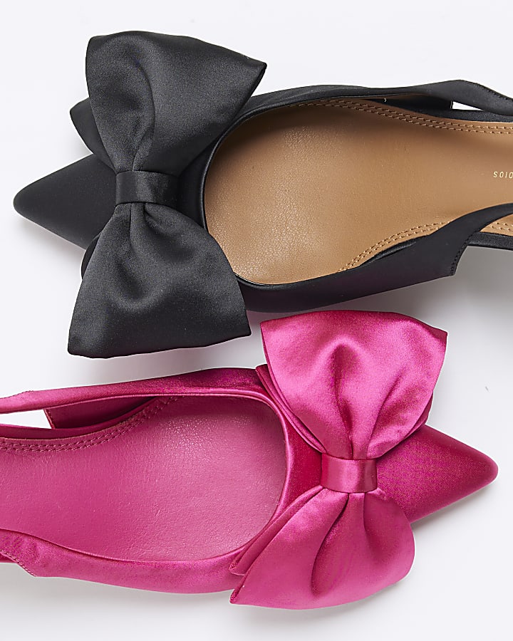 Pink Satin Sling Back Bow Court Shoes