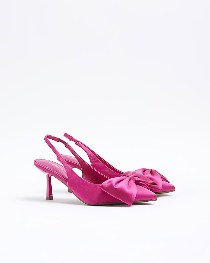 Pink Satin Sling Back Bow Court Shoes