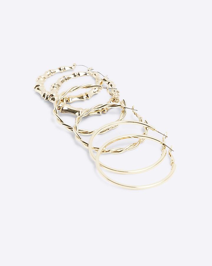 Gold twisted hoop earrings multipack