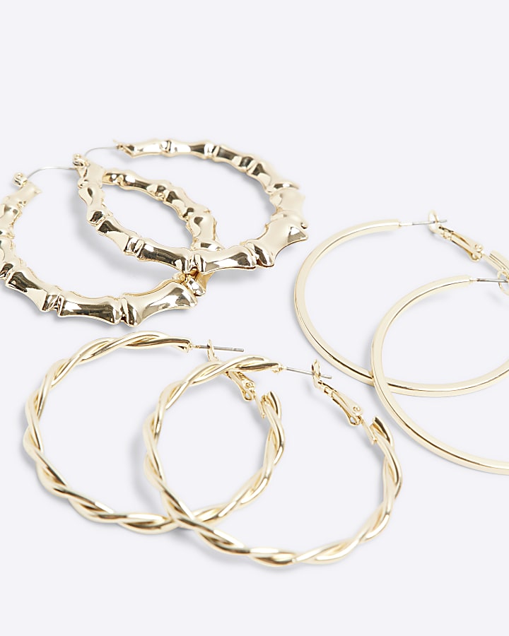 Gold twisted hoop earrings multipack